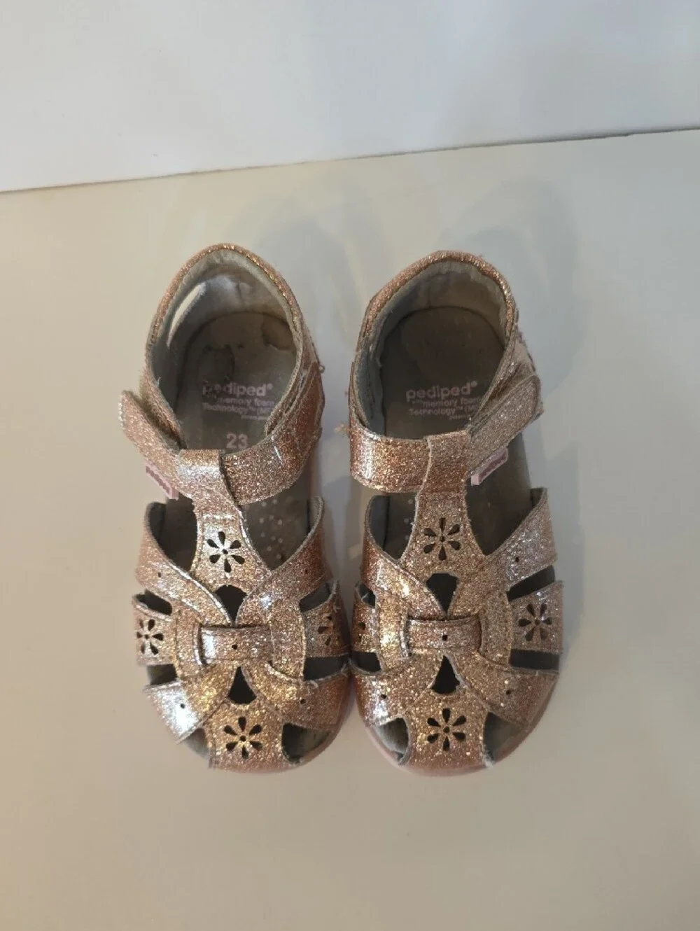 pediped Girls' Glitter Open-Toe Sandals in Rose-Gold Sparkle